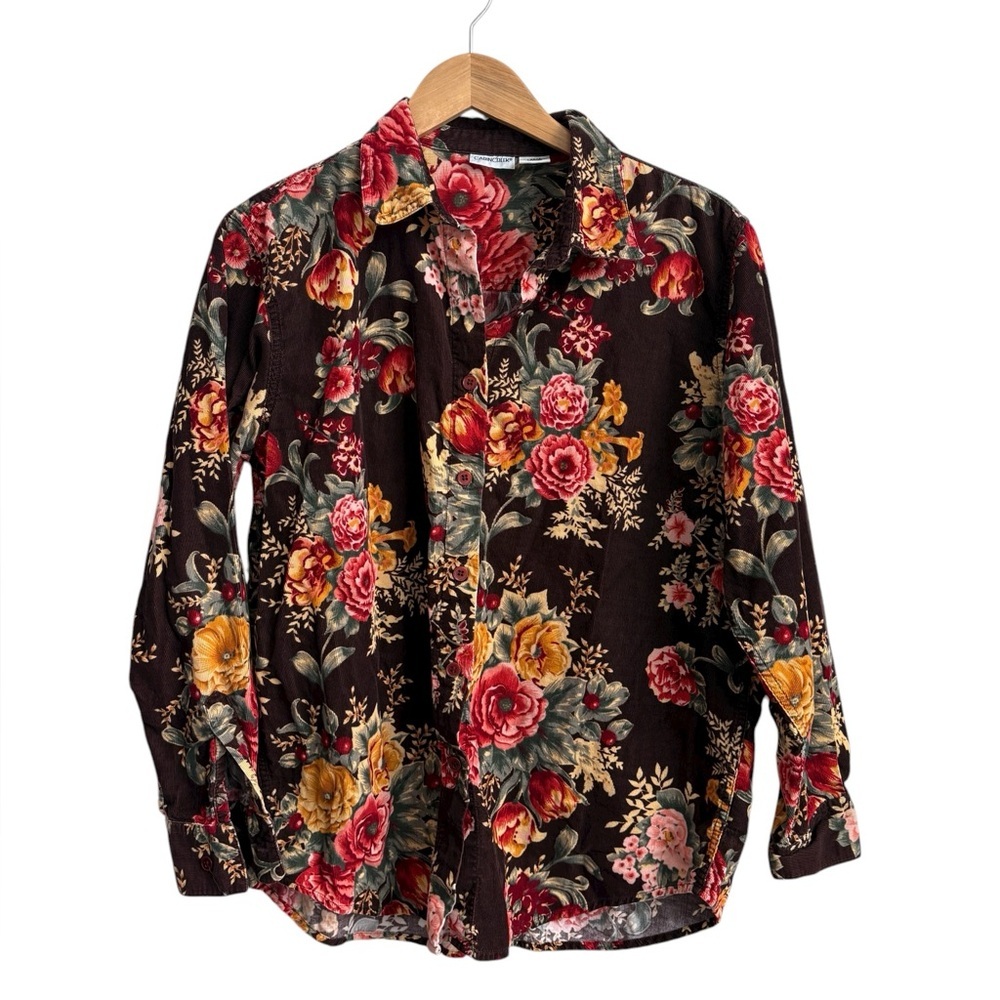 Vintage Cabin Creek Floral Corduroy Button Down Shirt Large